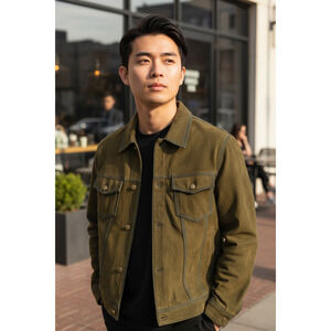 NWT Roundtree & Yorke Premium Suede Trucker Jacket w/ Distress Trim  Brown XL